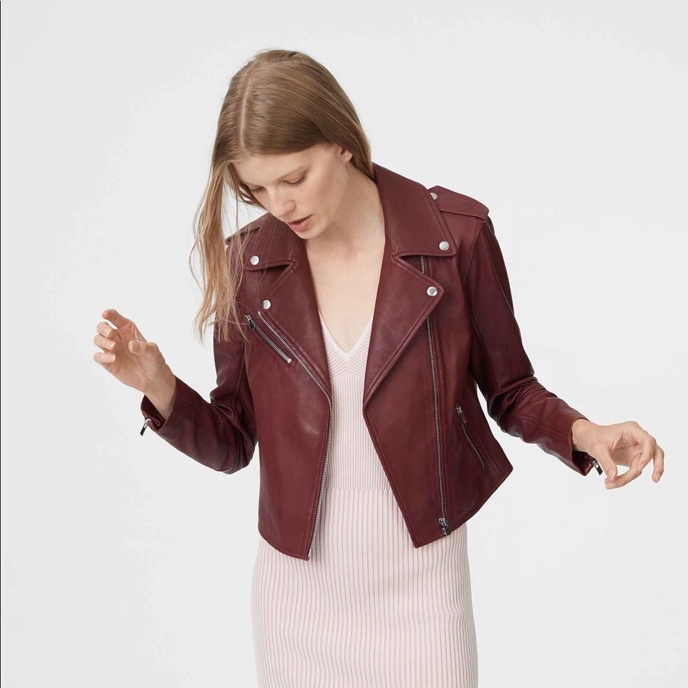 Club Monaco Gracella Leather Jacket Burgundy